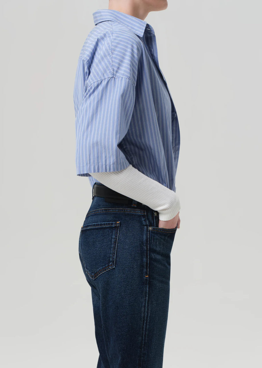 Citizens of Humanity Frances Cropped Button Down Shirt Womens Blue Button Down Shirts 