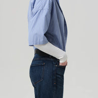 Citizens of Humanity Frances Cropped Button Down Shirt Womens Blue Button Down Shirts 