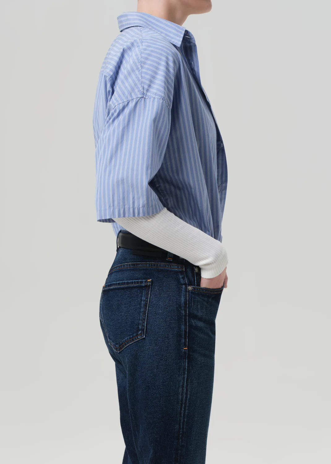 Citizens of Humanity Frances Cropped Button Down Shirt Womens Blue Button Down Shirts 