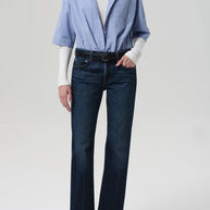Citizens of Humanity Frances Cropped Button Down Shirt Womens Blue Button Down Shirts 