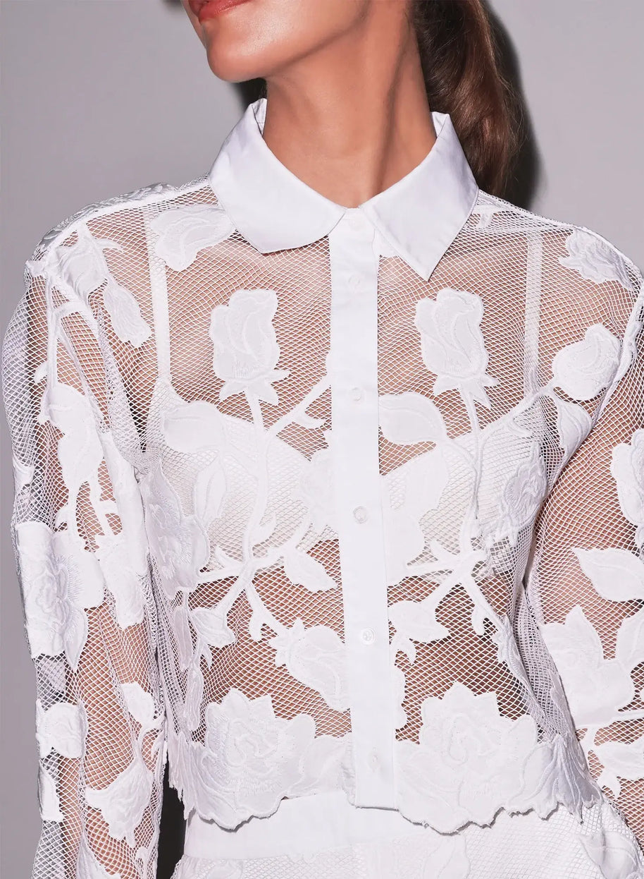 Fleur du Mal Collette Cropped Shirt in White 