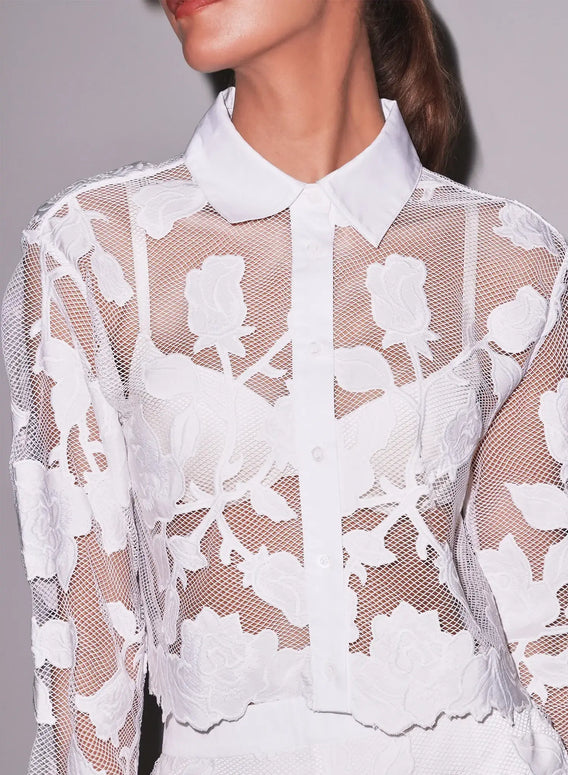 Fleur du Mal Collette Cropped Shirt in White 