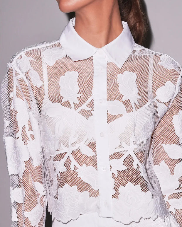 Fleur du Mal Collette Cropped Shirt in White 