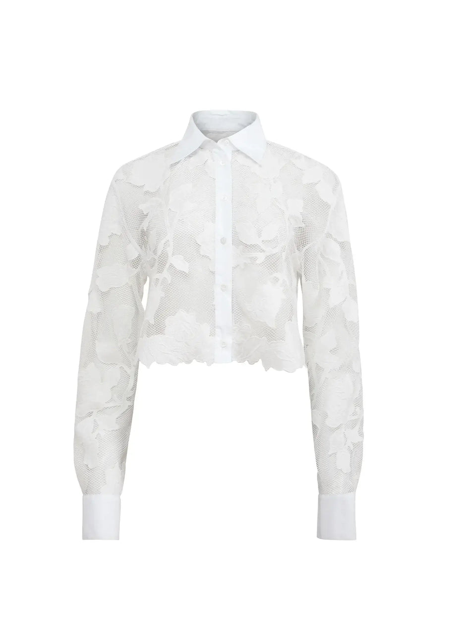 Fleur du Mal Collette Cropped Shirt in White 