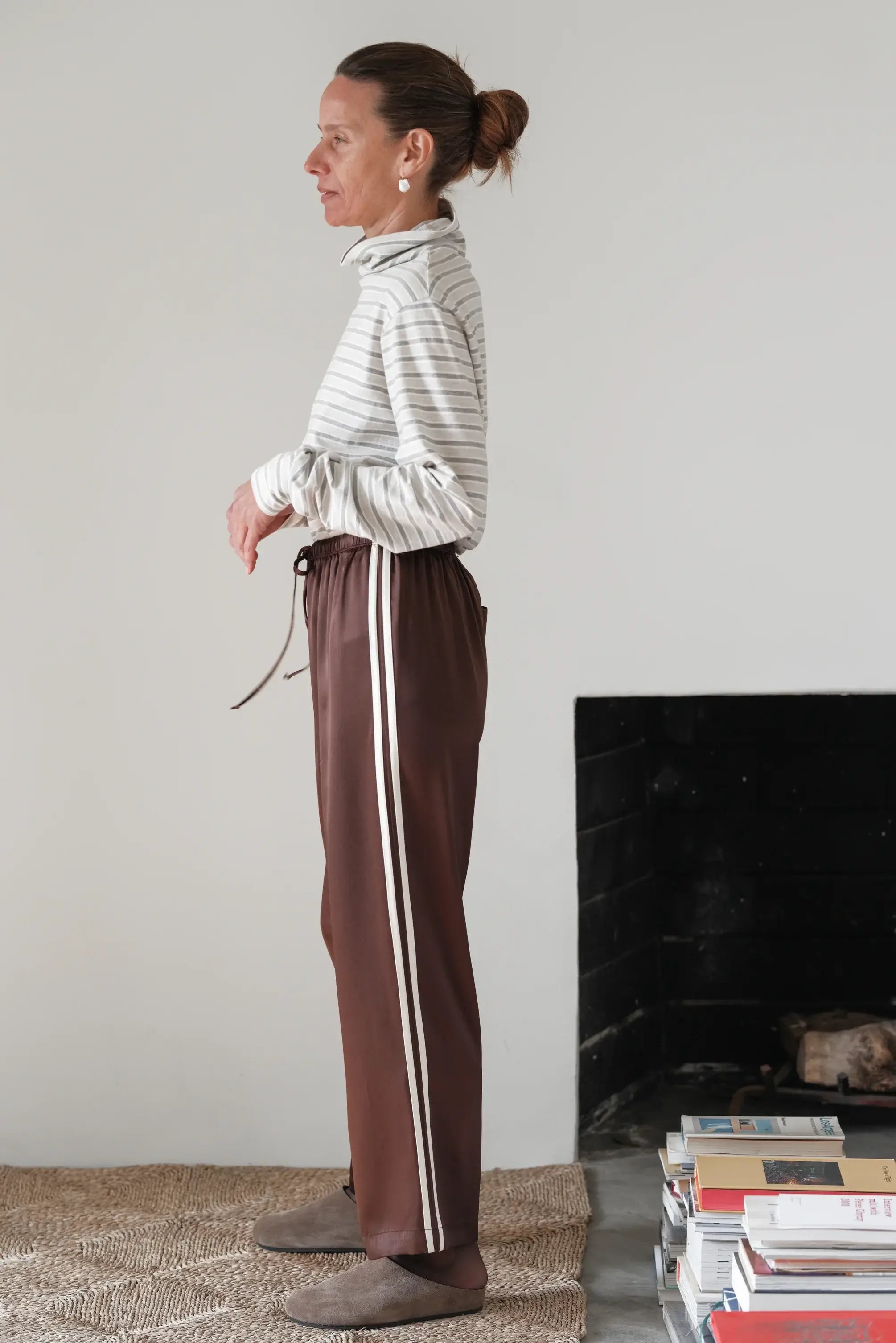 The Silk Stripe Crop Pant | Espresso