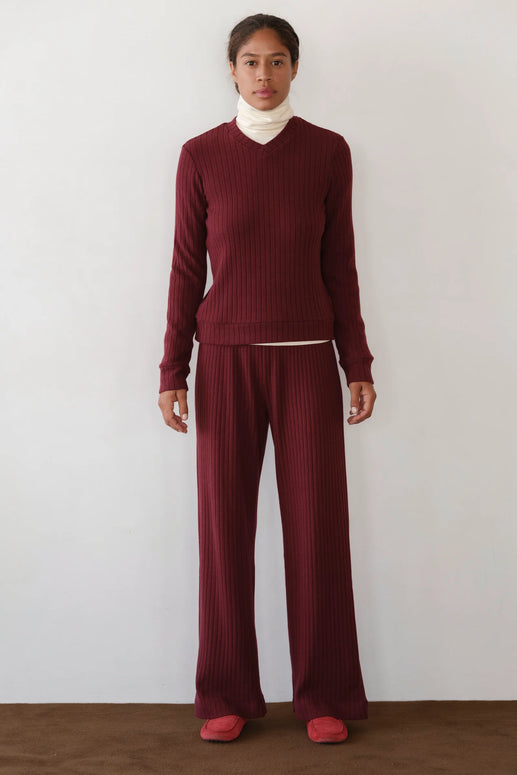 The Sweater Rib Simple Pant | Oxblood