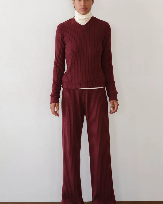 The Sweater Rib Simple Pant | Oxblood