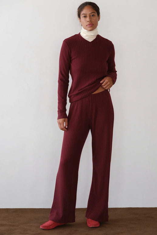 The Sweater Rib Simple Pant | Oxblood