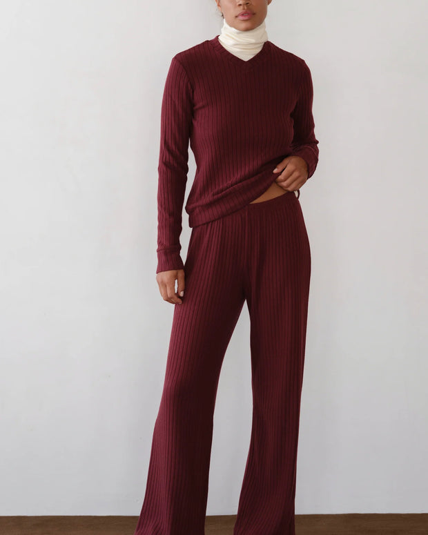 The Sweater Rib Simple Pant | Oxblood