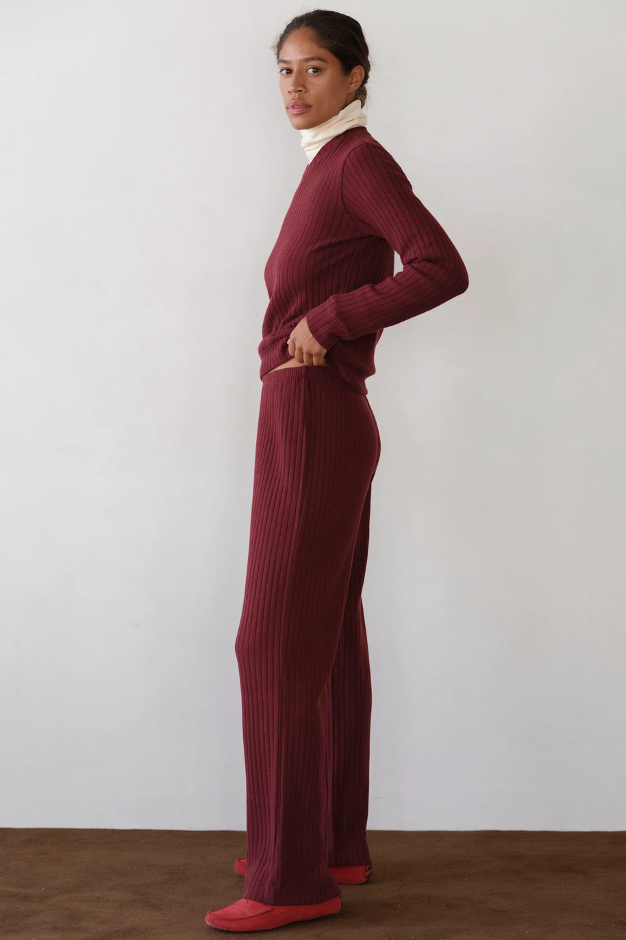 The Sweater Rib Simple Pant | Oxblood