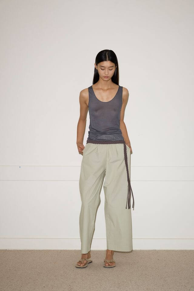 Deiji Studios Ease Trouser in Pistachio Stripe