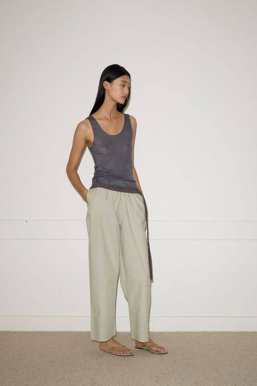 Deiji Studios Ease Trouser in Pistachio Stripe