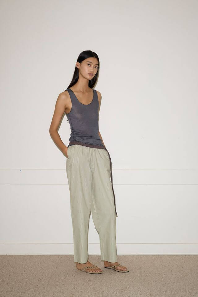 Deiji Studios Ease Trouser in Pistachio Stripe