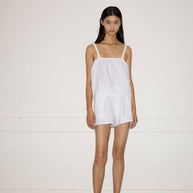 Deiji Studios Button Linen Short Set in White