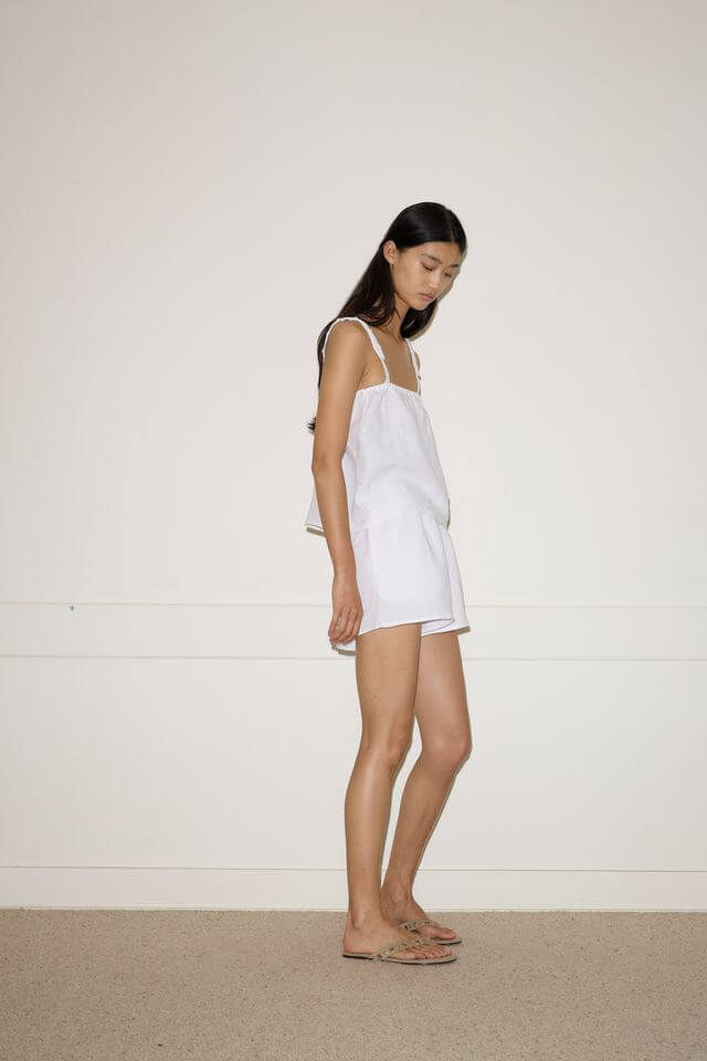 Deiji Studios Button Linen Short Set in White