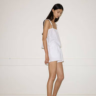 Deiji Studios Button Linen Short Set in White