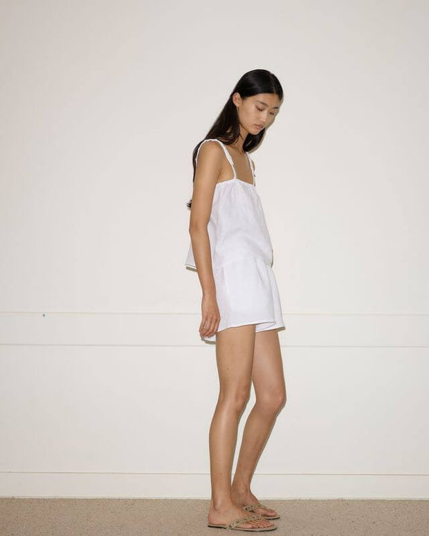 Deiji Studios Button Linen Short Set in White