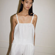 Deiji Studios Button Linen Short Set in White