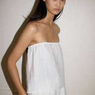 Deiji Studios Button Linen Short Set in White