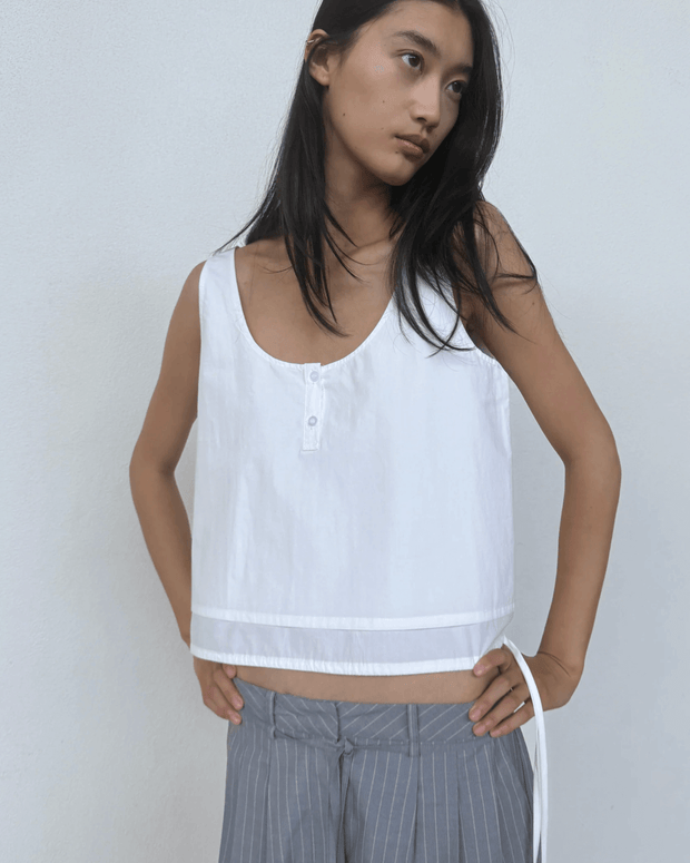 Deiji Studios Layered Top in White, White Cropped Tank Top