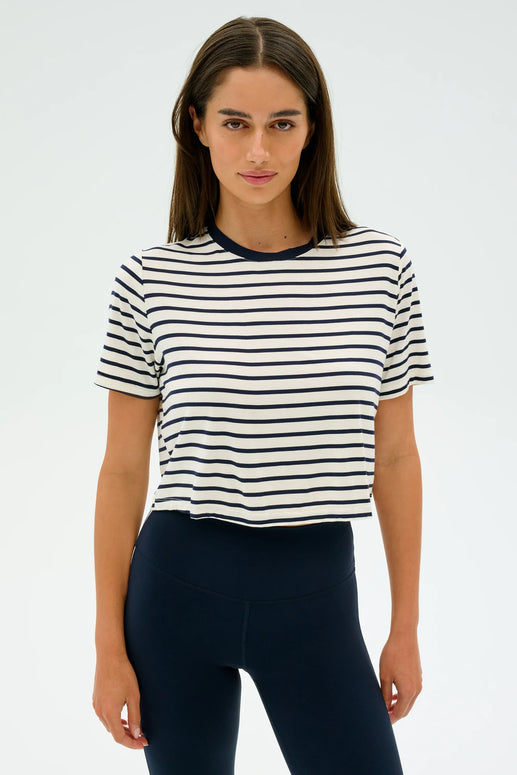 Splits59 Djuna Crop Ringer Tee - Navy Stripe Tee