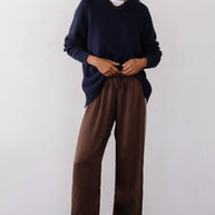 The Silk Stripe Crop Pant | Espresso