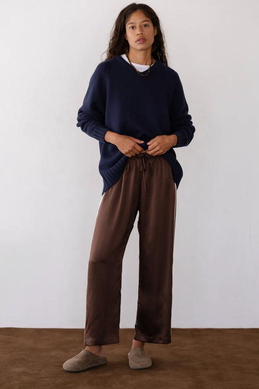 The Silk Stripe Crop Pant | Espresso