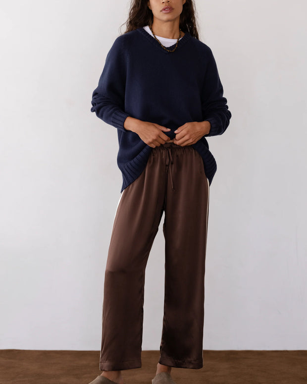 The Silk Stripe Crop Pant | Espresso