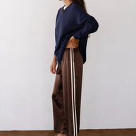 The Silk Stripe Crop Pant | Espresso