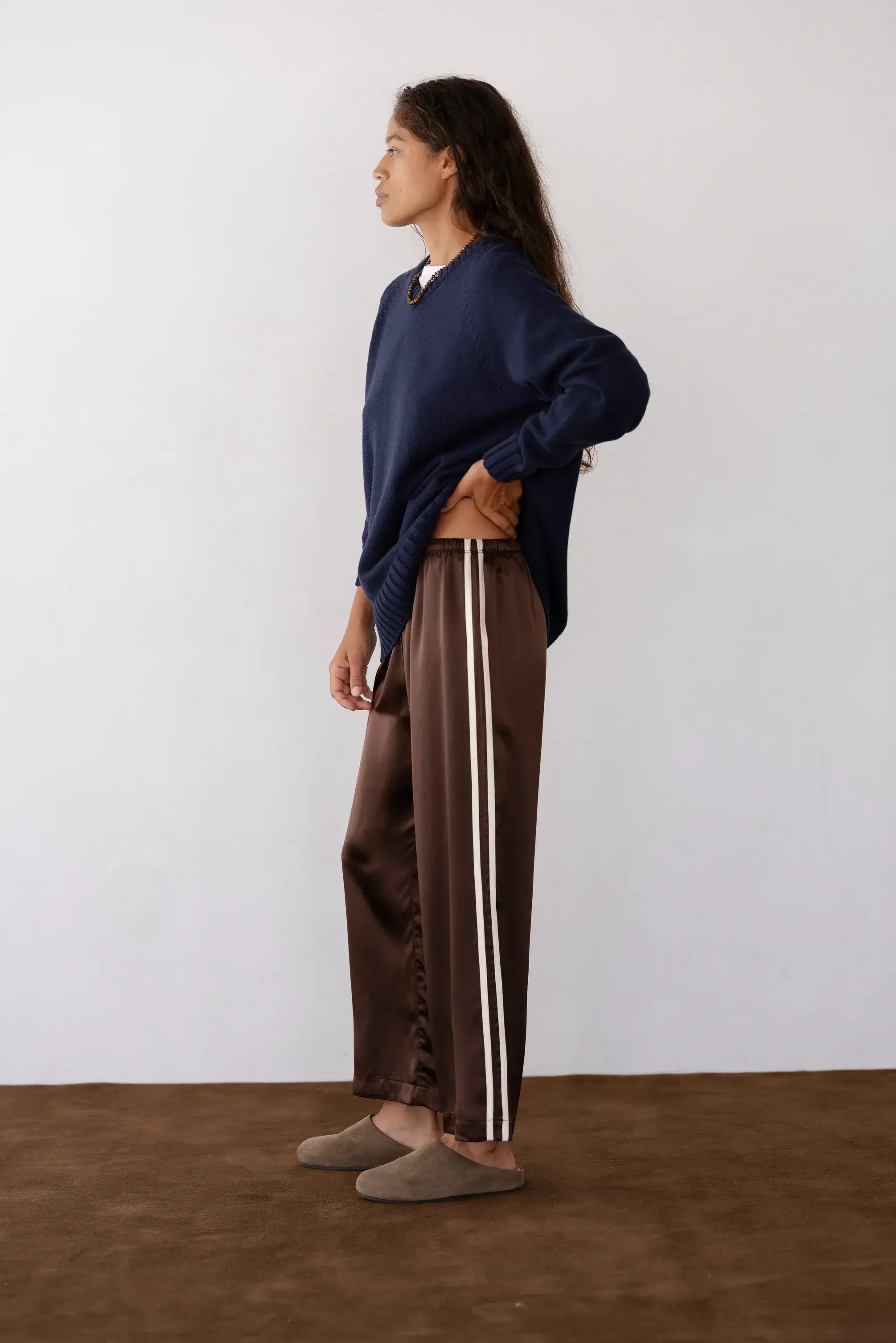 The Silk Stripe Crop Pant | Espresso