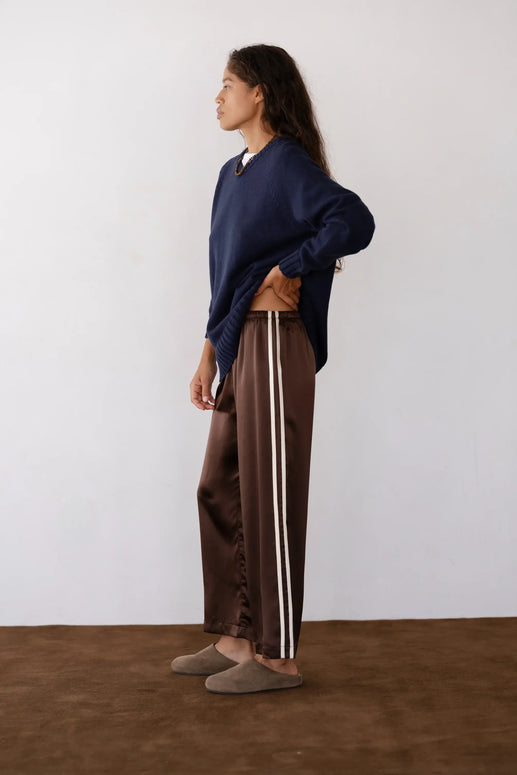The Silk Stripe Crop Pant | Espresso
