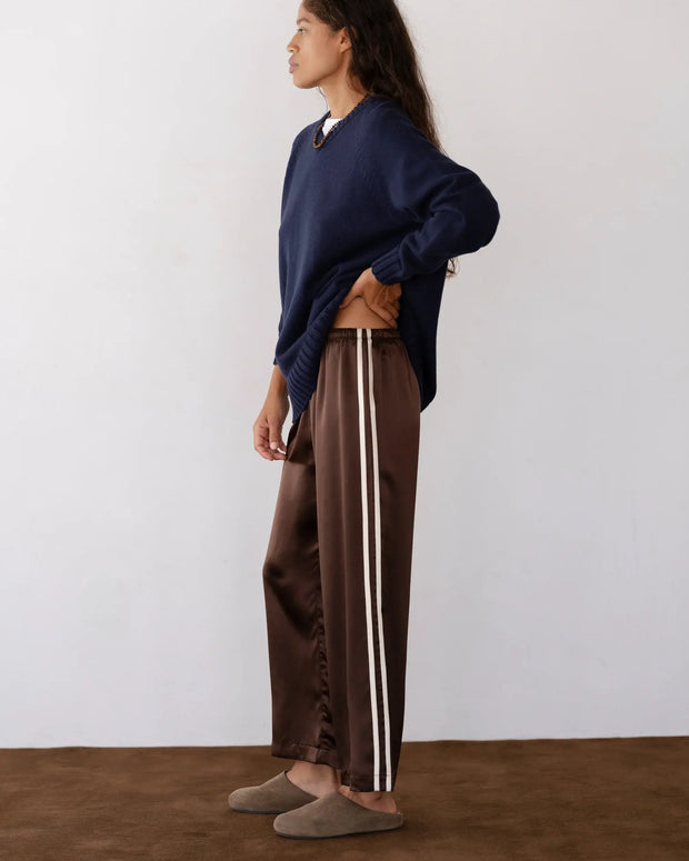 The Silk Stripe Crop Pant | Espresso