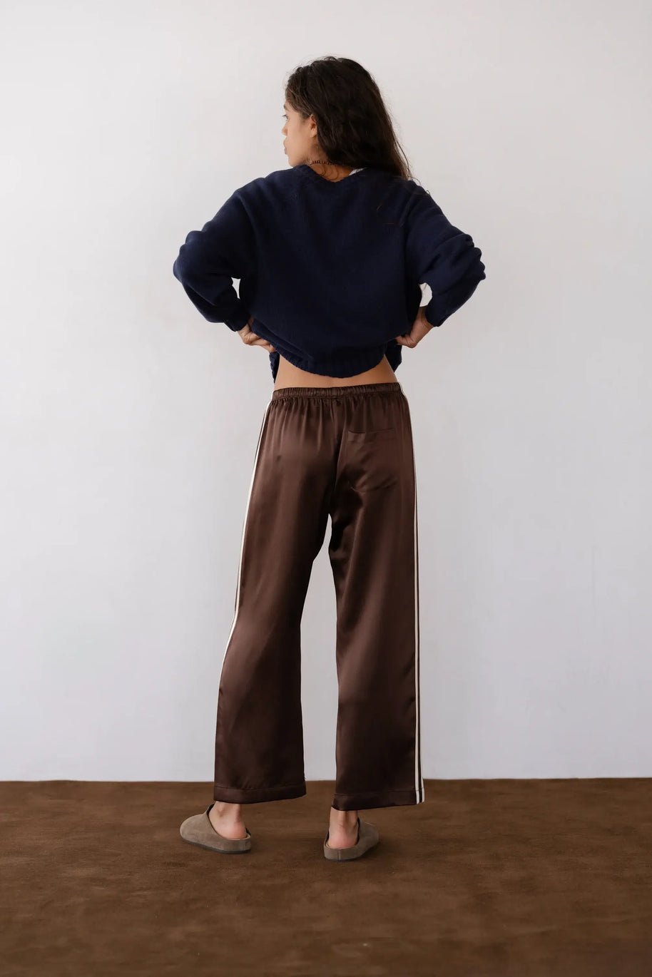 The Silk Stripe Crop Pant | Espresso