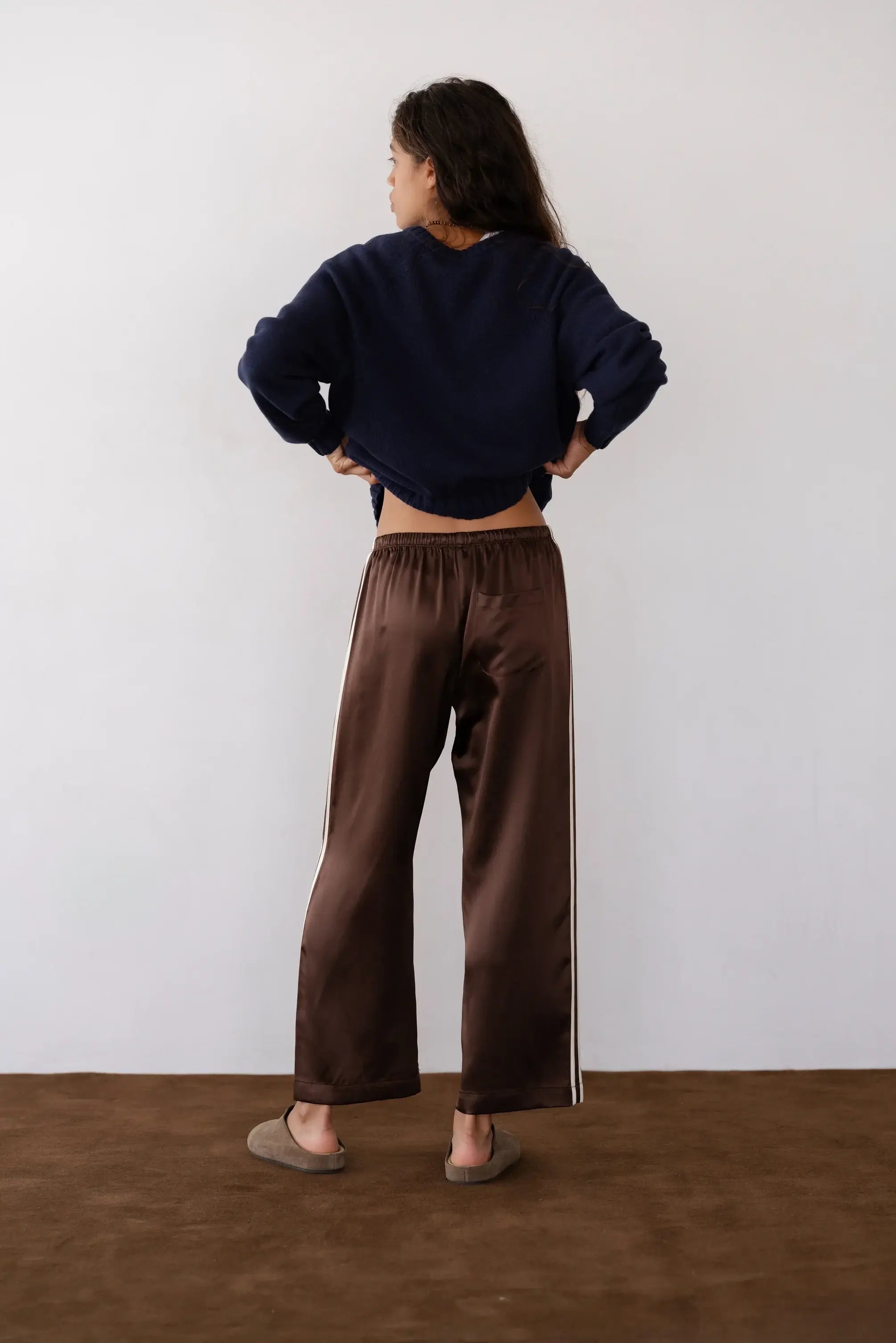 The Silk Stripe Crop Pant | Espresso
