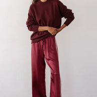 The Silk Stripe Crop Pant | Oxblood