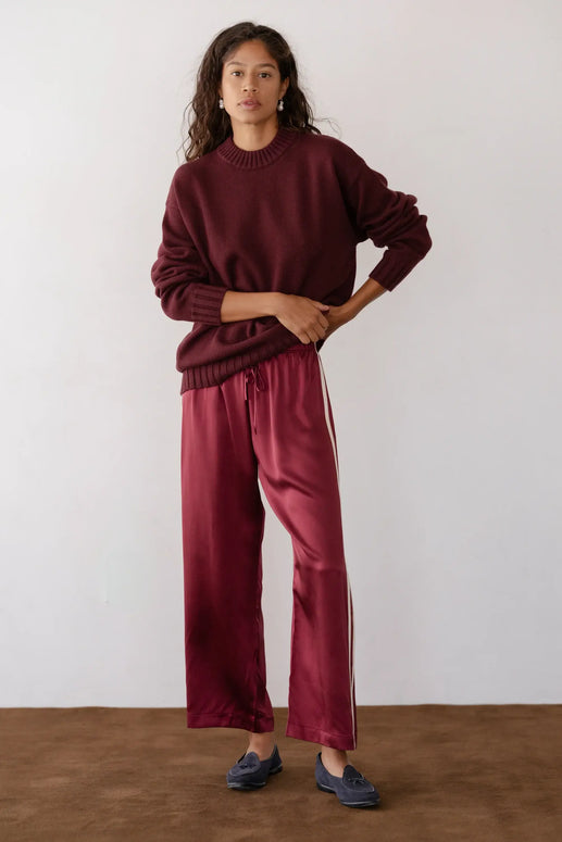 The Silk Stripe Crop Pant | Oxblood
