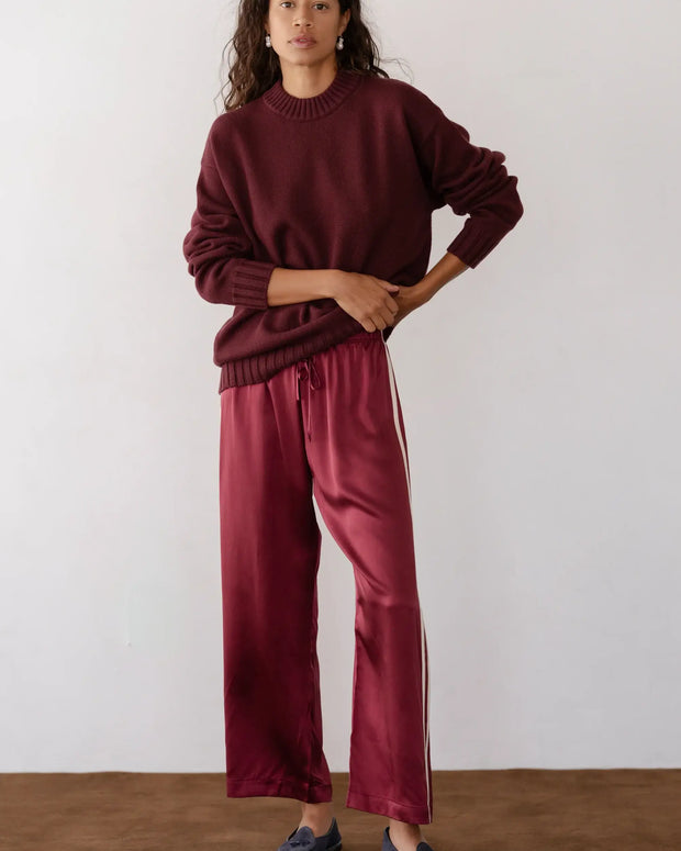 The Silk Stripe Crop Pant | Oxblood