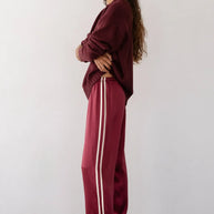 The Silk Stripe Crop Pant | Oxblood