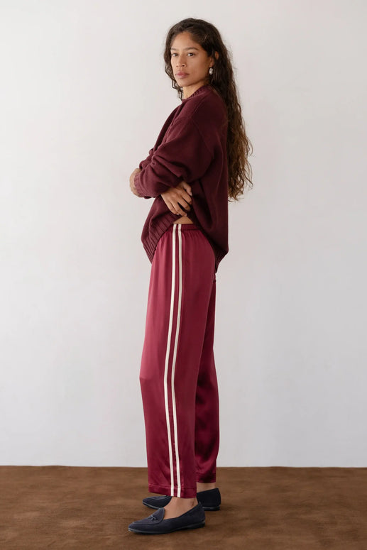 The Silk Stripe Crop Pant | Oxblood