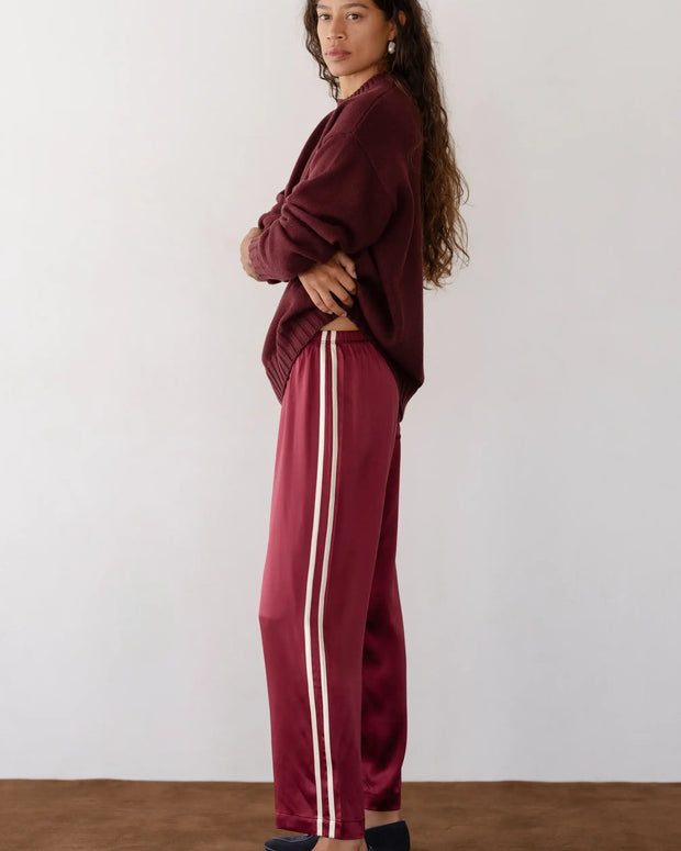The Silk Stripe Crop Pant | Oxblood