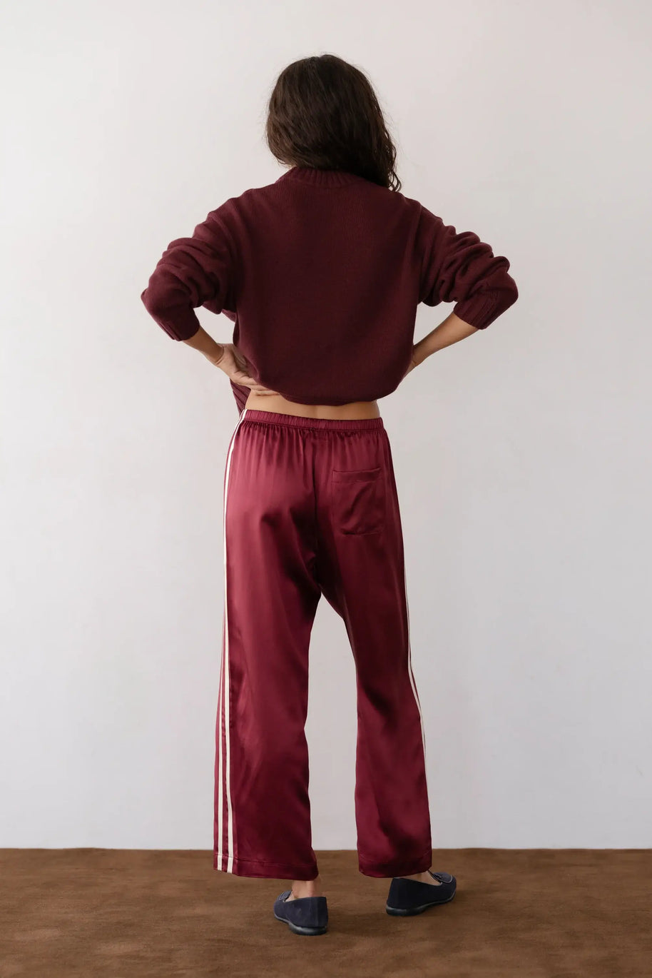 The Silk Stripe Crop Pant | Oxblood