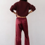 The Silk Stripe Crop Pant | Oxblood