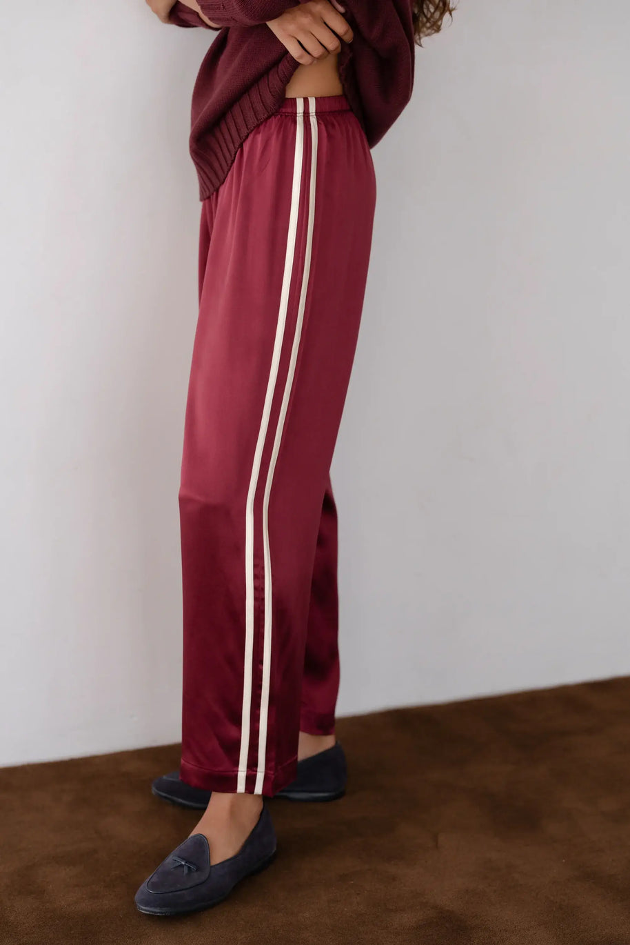 The Silk Stripe Crop Pant | Oxblood