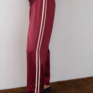 The Silk Stripe Crop Pant | Oxblood