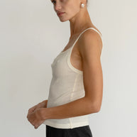 Donni Pointelle Square Neck Tank Creme