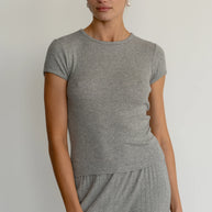 Donni Pointelle Baby Tee Heather Grey