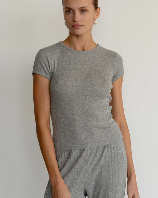 Donni Pointelle Baby Tee Heather Grey
