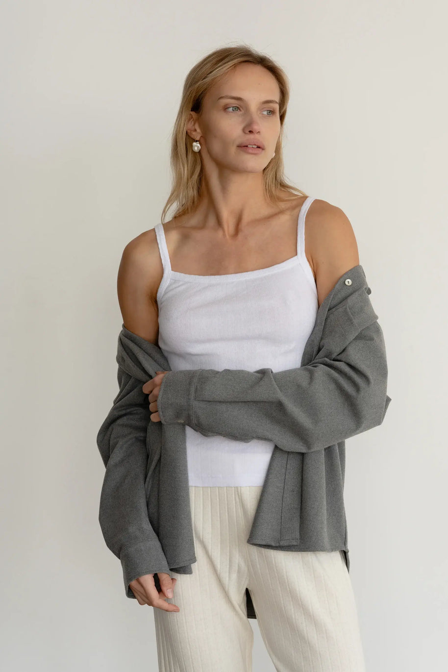 Donni Pointelle Square Neck Tank in Powder