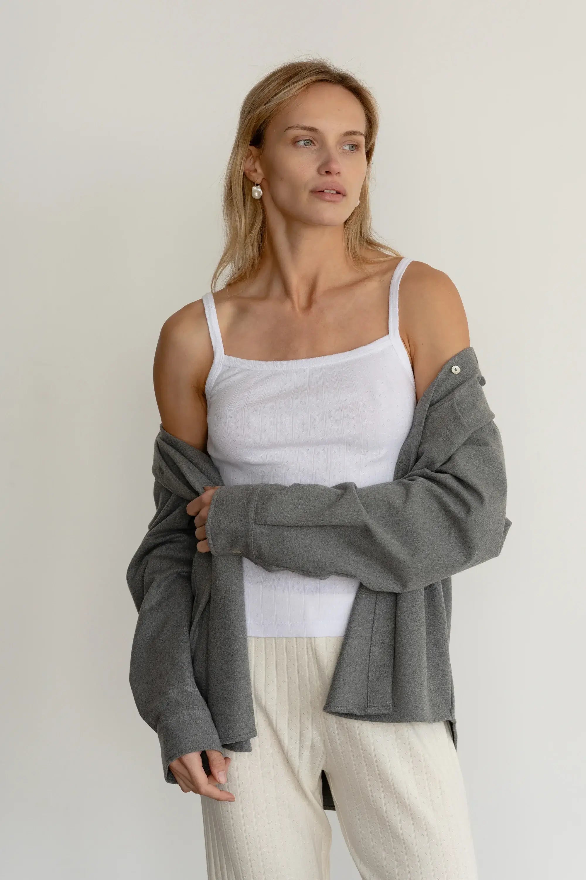 Donni Pointelle Square Neck Tank in Powder