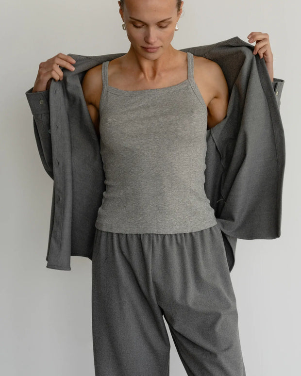 Donni Pointelle Square Neck Tank in Heather Grey